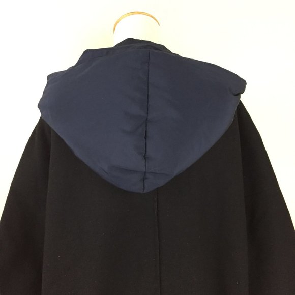 BASIC HOUSE Black Dark Blue Wool Blend Hoodie Duck Down Puffer Oversized Jacket - Picture 13 of 16